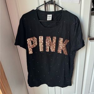Victoria Secret Pink bling shirt large, black, rose gold bling